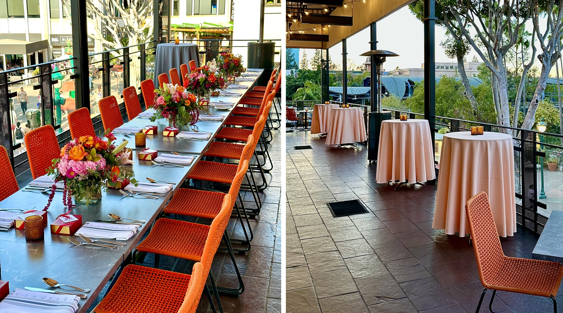 Seating and tall tables on balcony