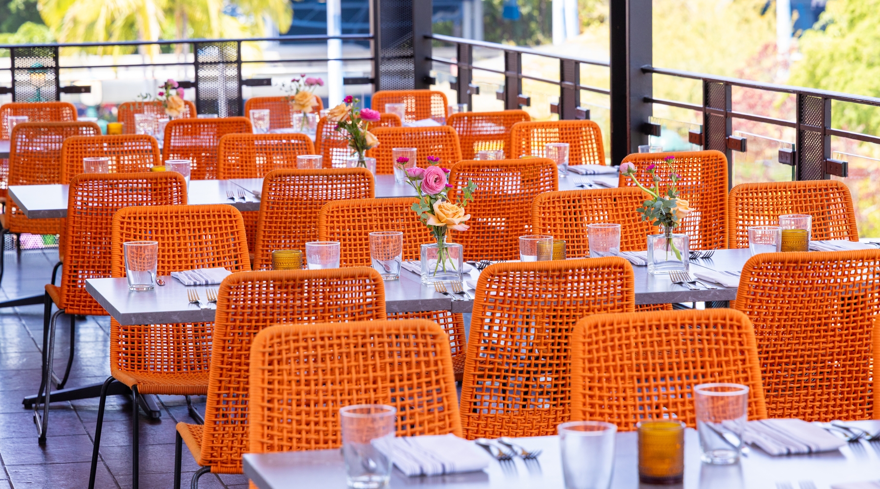 Table and chairs seating on balcony