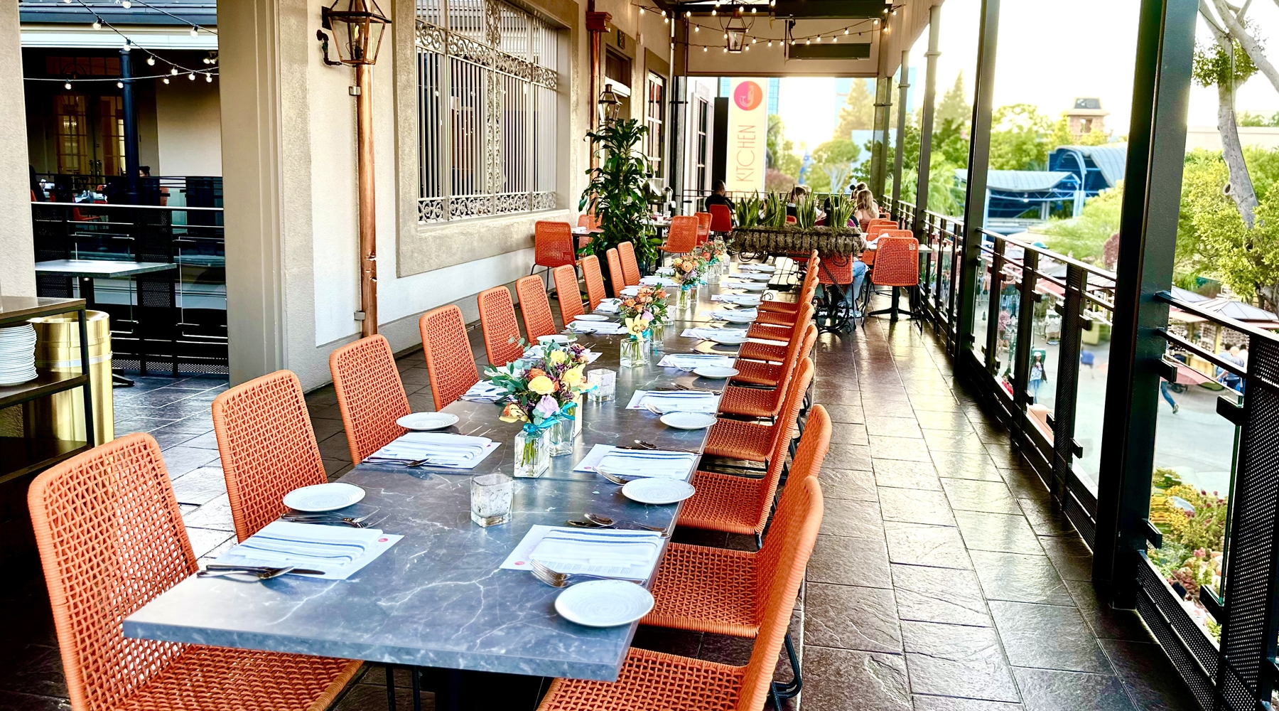 Table and chairs seating on balcony