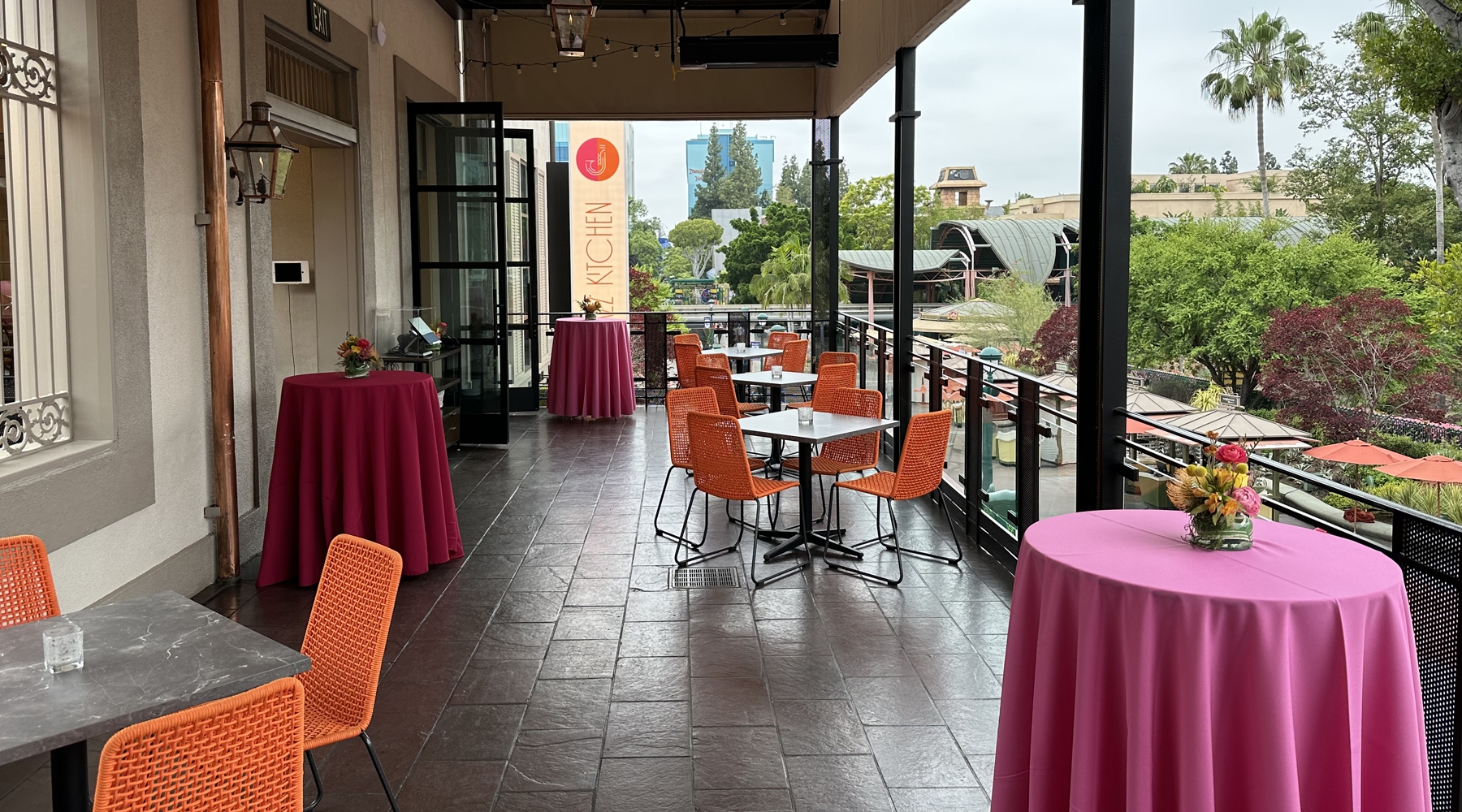 Table and chairs seating on balcony