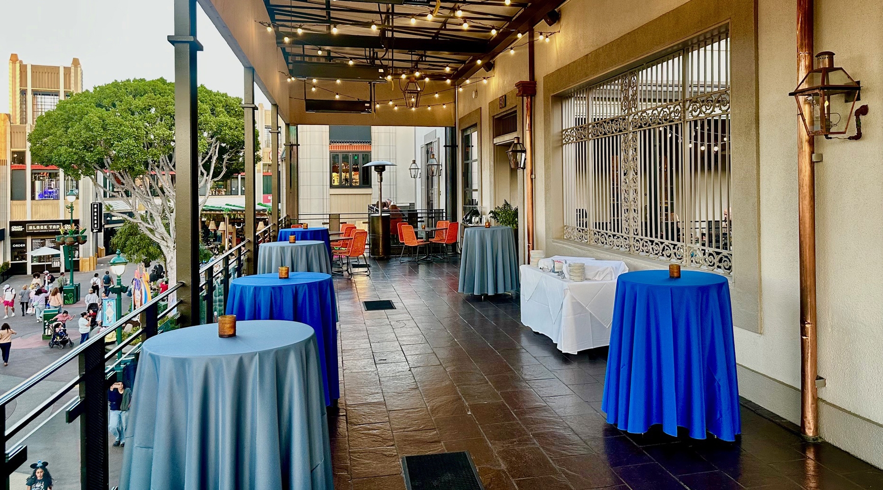 Tall tables on balcony