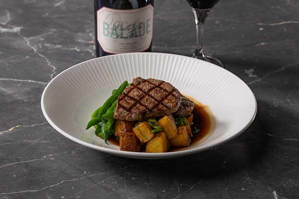 Steak dish on table