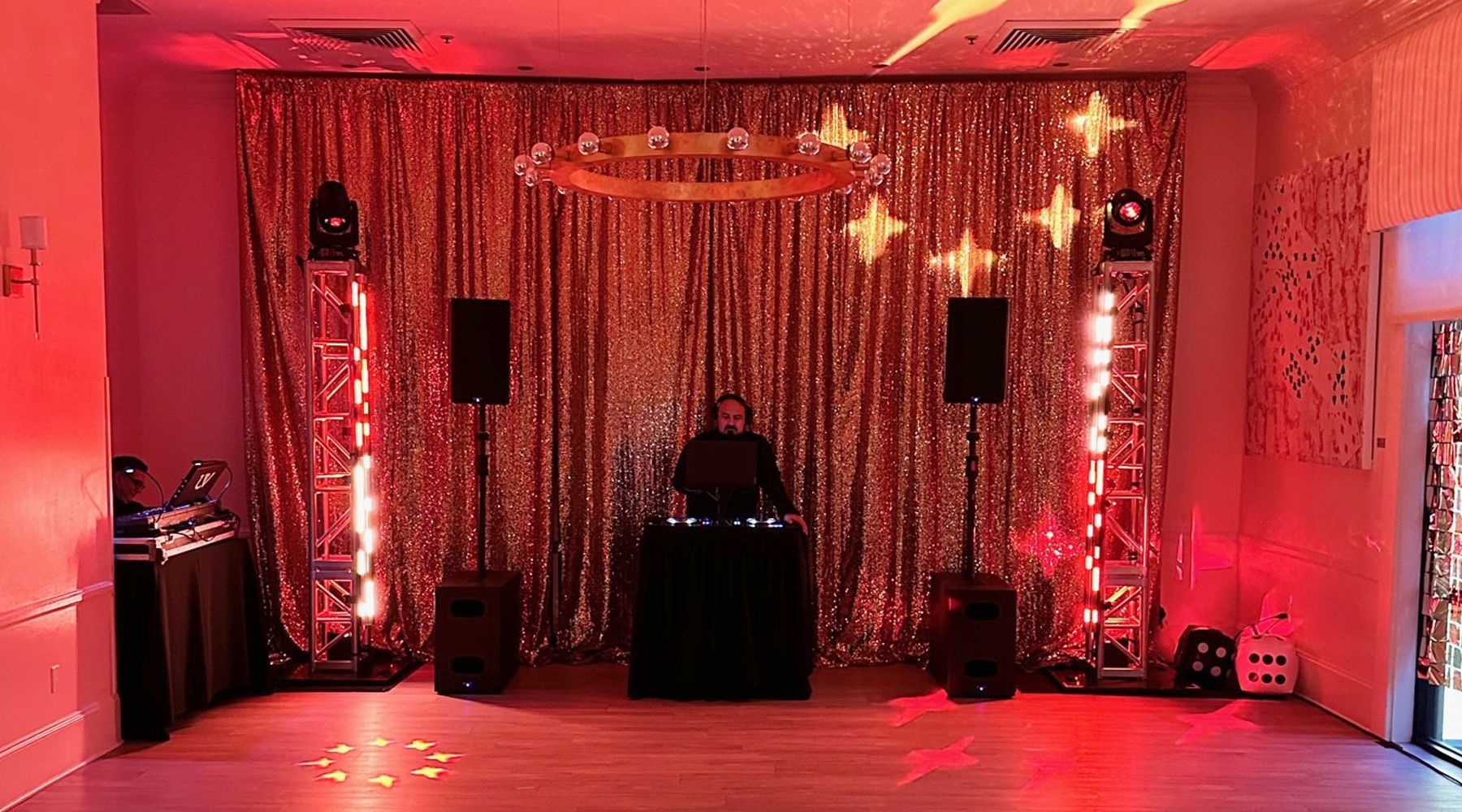 Red party room with dj