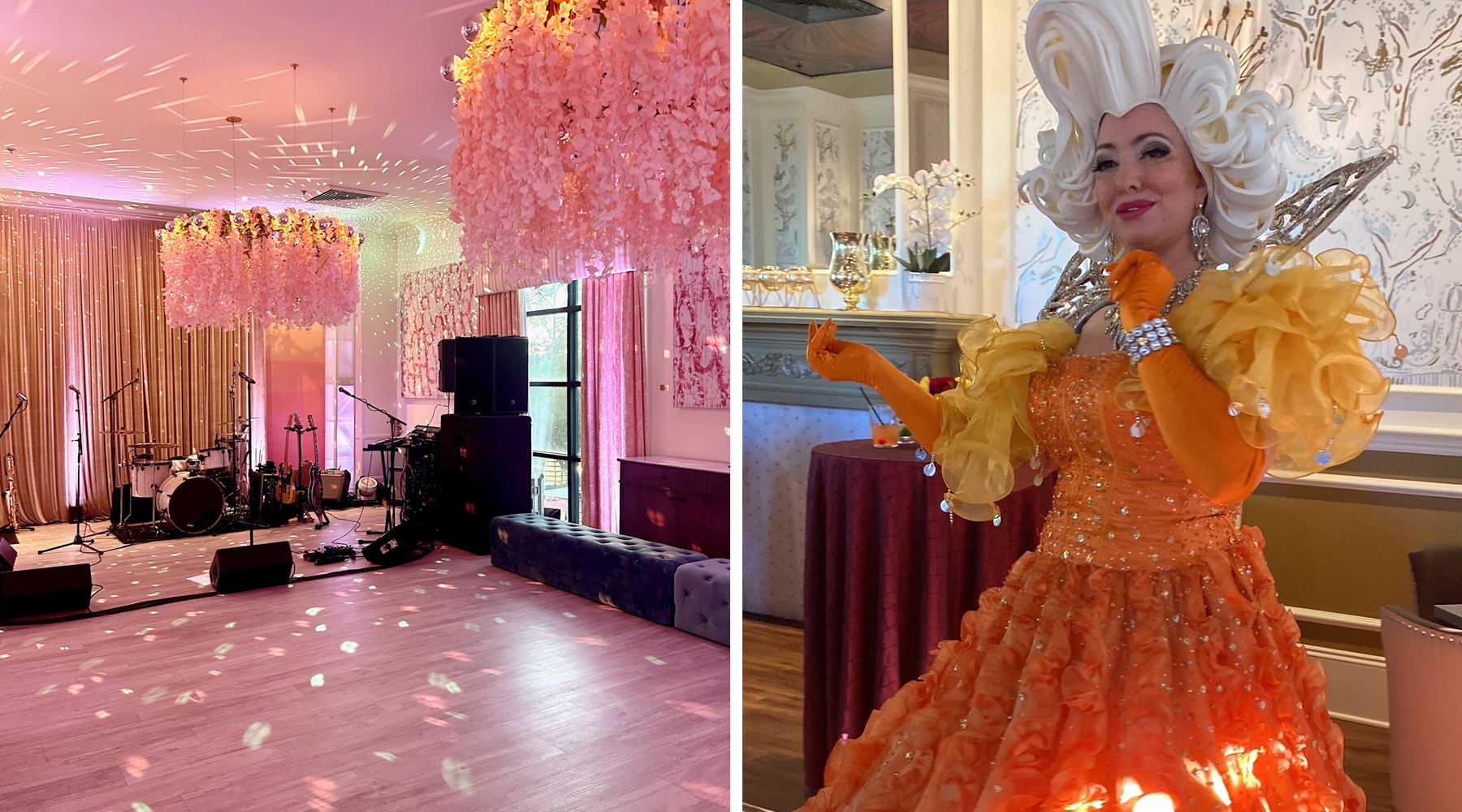 Dance floor room and woman dressed for party