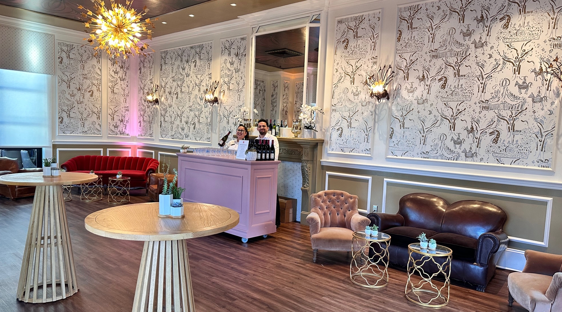 Tables and seating area in event room