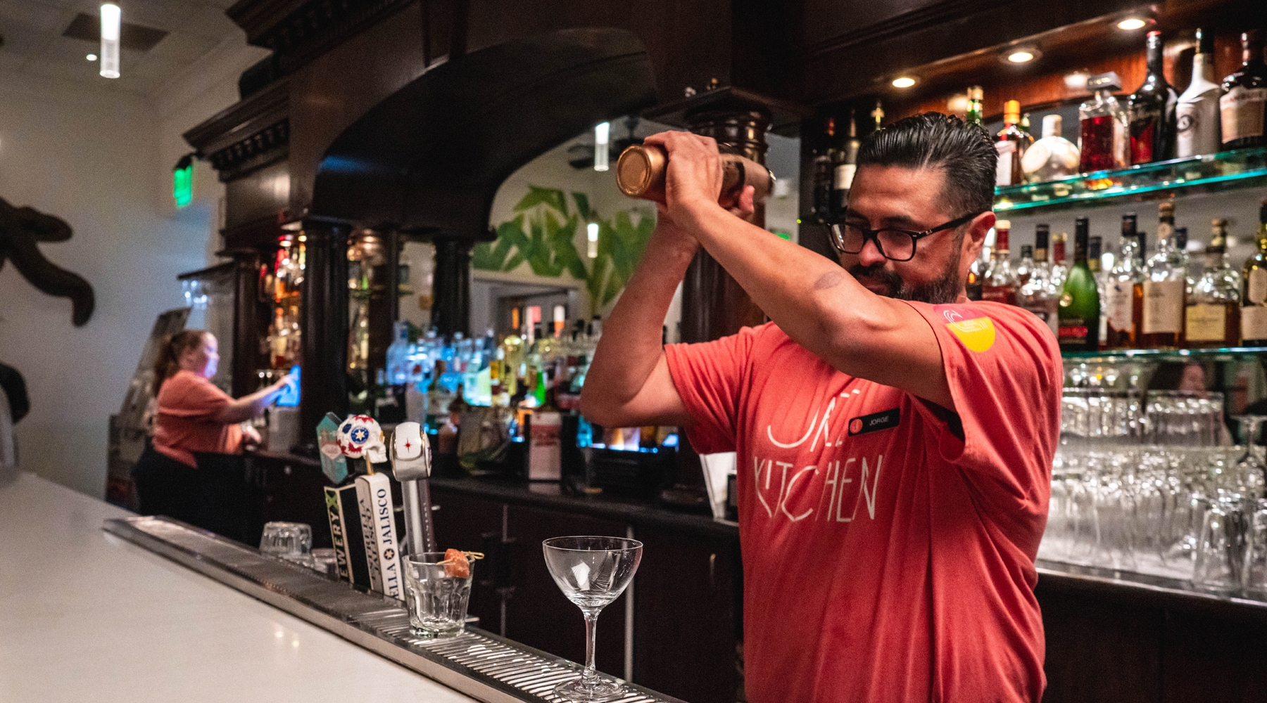 Bar attendant at bar