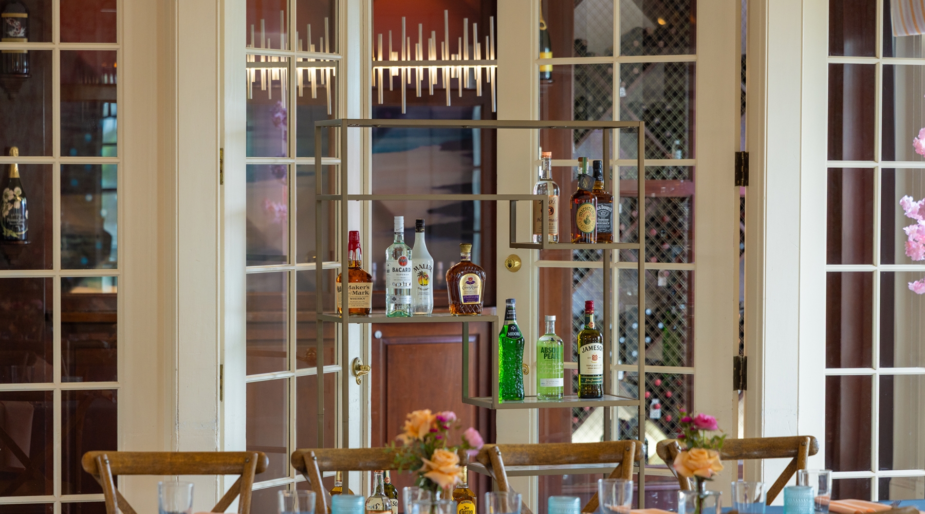 Bar and table settings in event room