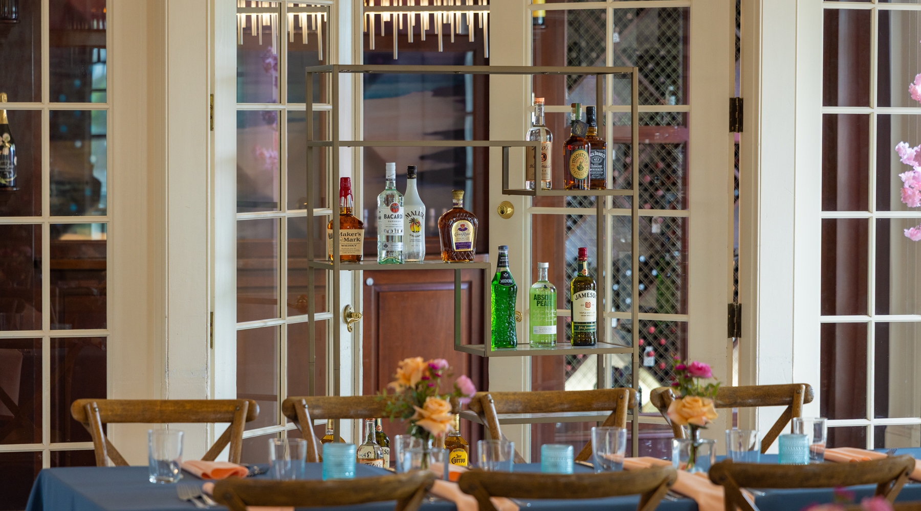 Bar area and tables in event room